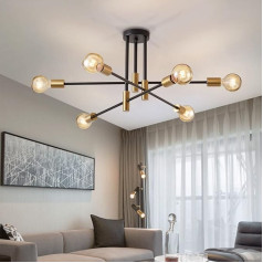 Lightess Sputnik Ceiling Light Industrial Chandelier Modern Ceiling Light Retro Living Room Lamp Black Gold 6 Bulbs E27 Pendant Light Living Room Dining Room