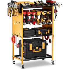FHXZH Power Tool Organizer with Wheels - Garage Power Tools Storage Trolley, Large Rolling Drill Holder, Cordless Battery Storage, Heavy Duty Floorstanding Utility Shelf, Gift