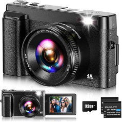 Digital Camera, 4K UHD Photo Camera, Autofocus with 32G Card, 48MP Vlogging Camera with 180° Flip Screen and UV Lens, Compact Camera for Teenagers, Beginners, Adults