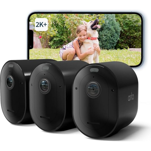 Arlo Pro 5 Outdoor WiFi Surveillance Camera, 2K+ HDR Video, Wireless, Improved Colour Night Vision, 160° Viewing Angle, Spotlight, 2-Way Audio, Alarm Siren + Arlo Secure Test Period, Set of 3, Black