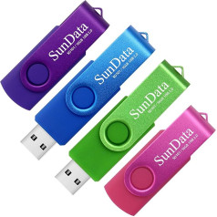 SunData 16 GB USB Stick 4 Pieces USB 2.0 Flash Drive Rotate Metal (4 Mixed Colours: Blue, Green, Purple, Pink)