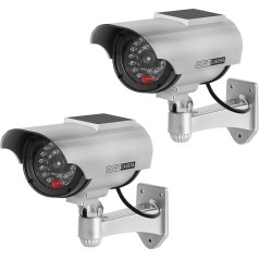 ERWEY Pack of 2 Solar Dummy Camera Fake Surveillance Camera CCTV with Flashing LED Light Security Camera, Silver