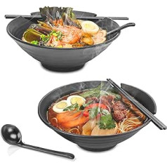 JOKILY 2 Sets (6 Pieces) Soup Bowls, Japanese Ramen Bowls, Kitchen Cereal Bowls, Salad Bowls, Premium Non-Slip Soup Bowl with Spoon and Chopsticks for Asian Noodles and Udon, Soba