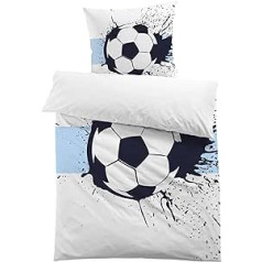 MUSOLEI Football Bed Linen 135 x 200 cm Boys Microfibre Polyester 2-Piece Children's Bed Linen Football 3D Print for Boys Football Duvet Cover 135 x 200 cm and 1 Pillowcase 80 x 80 cm Children, Blue