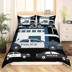 Homewish Children's Police Car Bedding Set 135 x 200 cm, Boys Cartoon Car Duvet Cover, Emergency Responder Vehicles Comforter Cover for Girls, Blue Greys Cover with 1 Pillowcase Room Decor