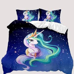 AOXHFNV Unicorn Girls Pink Bed Linen Set 135 x 200 cm Cute Unicorn Star Moon Pattern Duvet Cover Unicorn Bedding for Children, Boys and Girls (Blue, 135 x 200 cm)