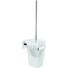 tesa DELUXXE Toilet Brush Set, Chrome-Plated, with Satin Glass, for Wall Mounting, No Drilling, Includes Powerful Adhesive Solution, 98 mm x 445 mm x 138 mm