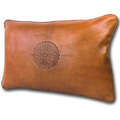 ALMADIH Leather Cushion XL with Filling Cognac 50 x 35 cm 100% Traditional Handmade Genuine Leather Sofa Cushion Decorative Cushion Oriental Lounge Decorative Cushion Back Cushion Light Brown Vintage