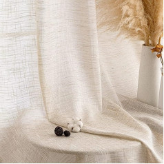 MIULEE Linen Eyelet Curtains, Voile Curtains, Modern Living Room, Children's Room, Kitchen Curtains, Tab-Top Window Curtains, Set of 2, 140 x 245 cm, Natural