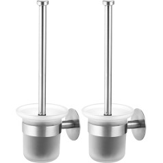 MaxDoux Toilet Brush No Drilling Wall Mounted Toilet Brush with Holder Stainless Steel and Glass Toilet Brush Holder Toilet Set for Bathroom and Toilet, Pack of 2