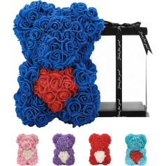 Gifts for Women, Birthday Gifts, Rose Flower Bear, Handmade Rose Teddy Bear, Best Artificial Decoration Gifts for Mum, Gifts for Girls, Unique Gifts (Sapphire)