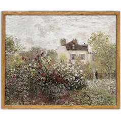 UPWOIGH Framed Vintage Wall Art 12x16 Claude Monet Art Print Poster Impressionist Painting Roses Garden House Oil Painting Covered Summer Landscape for Living Room Bedroom