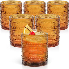 Winter Shore 300 ml Amber Glasses Set of 6 - Textured & Food-Grade Vintage Drinking Glasses Set - Beautiful Glasses & Drinkware for Water, Cocktails, Juice - Great Gift Idea