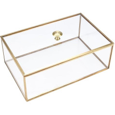 Sparkfire Large Copper Gold Vintage Glass Box with Lid Decorative Jewelry Keepsake Organizer Transparent Rectangle Gold Box for Wedding Party Decoration (27.5 x 18.5 x 10cm)