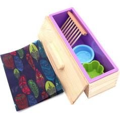 POFET Silicone Soap Making Mold, Rectangle Soap Mold, Silicone Mold, Wooden Box, Oil Paper, Soap Holder, Bear/Four Leaf Clover Flower Pattern