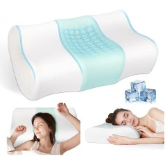 JINXIA Cooling Memory Foam Pillow, Ergonomic Orthopaedic Contour Pillow for Neck Support, Neck Pillow for Side/Back/Stomach Sleepers