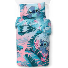 Jay Franco Disney Lilo and Stitch Floral Bedding for One Person - Children's Bedding Set Including 50 x 70 cm Pillow Case, Machine Washable Cotton Bedding