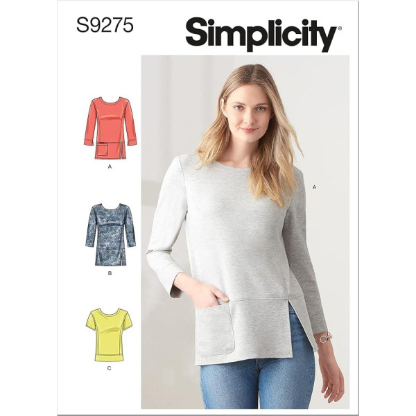 Simplicity SS9275U5 Misses' Rounded Neckline Knit Top Sewing Pattern Pack, Code 9275, Paper, White, Sizes 16-24