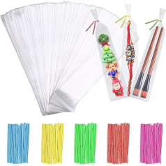 Faburo 200 Cellophane Bags Clear 25 x 5 cm Cellophane Bags Transparent Small Bags for Sweets Cellophane Bags with 200 Twist Bindings OPP Gift Bags Transparent for Children's Birthday Parties
