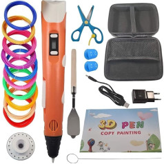 CAELLUMA - 3D Pen for Kids and Adult Crafts for PLA and ABS Filament, 3D Pen with Case + 50 Meters PLA + Scissors + Thimble + Palette + USB 1.5M + Plug + Notebook (Orange)