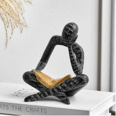 Black Thinker Reading Statues for Home Decor Modern Shelf Decor Accents Abstract Sculptures Bookcase Decor Resin Figures for Living Room Office Coffee Table Decorations Gifts for Women