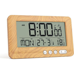 HappyStream Alarm Clock Digital Radio-Controlled Alarm Clock Digital with Indoor Temperature Display, Snooze Function, Backlight, Battery Operated (Khaki)