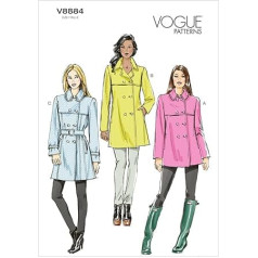Vogue Patterns V8884 Size A5 6-8-10-12-14 Misses' Coat and Belt