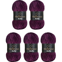 Wollbiene Softy 5 x 100 g Chenille Wool for Crocheting Knitting Wool, Baby Wool, 500 g Chenille Wool, Super Bulky Crochet Yarn (Purple 87)