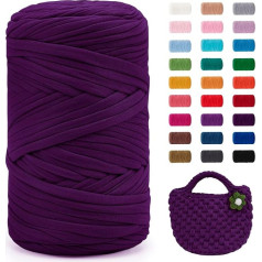 JeogYong T-Shirt Yarn, 400g/130 Yards Super Soft Fabric Crochet Cloth T-Shirt Yarn, Thick Hand Knitting Yarn for Crochet Bags/Baskets/Carpets Home Decoration DIY Crafts (Purple), XW073