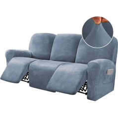 BellaHills Pack of 8 Deck Chair Sofa Covers Velvet Stretch Lounger Couch Covers for 3 Cushions Sofa Protective Covers Furniture Covers Shape Fit Customised Style Thick Soft Washable Stone Blue