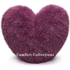 Cuddly Teddy Bear Fleece Pillow Super Soft 3D Heart Shape Fluffy Stuffed Cozy Warm Home Decor Gift for Loved One Valentine's Day Plum 38cm x 38cm