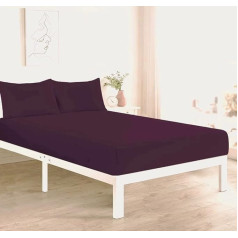 Comfort Collections Easy Care Plain Fitted Sheet with Matching 2 Pillowcases Polycotton Percale Plum