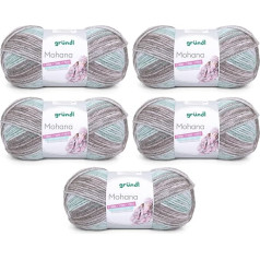 Gründl Mohanna Knitting and Crochet Yarn 90% Polyacrylic, 10% Mohair, 5 x 100 g, Thick Wool, Light Grey/Mint/Natural/White