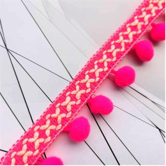 9 Yards 3 cm Colourful Pompom Border Pom Pom Fringe Pompom Ribbon Fringe Trim Pompom Fringe Trim Bobble Ribbon Fringe Lace Ribbon Tassel Trim Ribbon for Sewing (Fluorescent Pink)