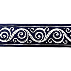1A-Kurzwaren Si42-dklblsi-35 Celtic Border Woven Ribbon 35 mm Wide Colour: Dark Blue/Silver 10 m