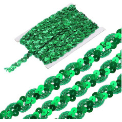 sourcing map 11 Yard Sequin Beads Lace Trim 1.5 cm Wave Sequin Braid Decorative Stripes Sequin Ribbon Trim for Crafts, Embellishments, DIY Sewing Costume, Green