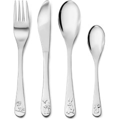 Zilverstad 6829030 Kinderbesteck 4-teilig Waldtiere,Edelstahl,Silberfarben,15.5 x 21.5 x 2.5 cm