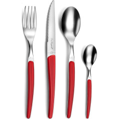 Lou Laguiole Montana Cutlery for 6 People, 18/0 Stainless Steel with Crystallized Decorative Handle, Red, 24-Piece