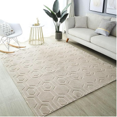 Tospass Living Room Rug 180 x 200 cm Beige Modern Geometric Pattern Short Pile Rug 3D Effect Sofa Coffee Table Tufted Non-Slip Rug Washable up to 30 Degrees