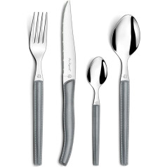 Lou Laguiole SKY Cutlery Set for 6 People Stainless Steel / Leather Look Handle Grey 24-Piece