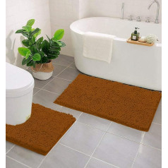 LuxUrux Bath Mat Luxury Chenille (2-Piece) Bath Mat Set, Soft Plush Non-Slip Bath Rug + Toilet Mat, 1 Inch Microfibre Shaggy Rug, Super Absorbent Pumpkin Curved Set