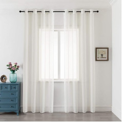 GIRASOLE Pair of Linen Look Sheer Voile Curtains for Living Room Bedroom Balcony and Indoor Window 2 Eyelet Curtains (Cream, 140 x 290 cm)