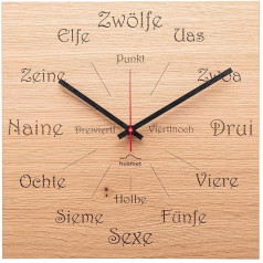 huamet CH51-A-1605 Wooden Wall Clock in Oak Branch Design Square Unique Design with Rustic South Tyrolean Dialect, Silent without Ticking Quality Product Made in South Tyrol