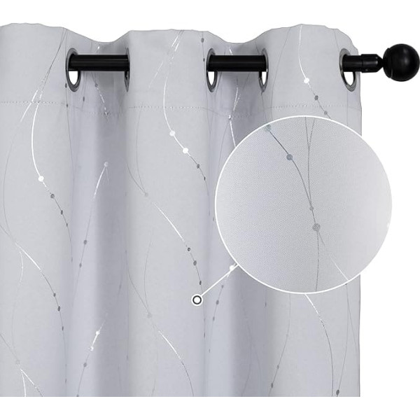 1 Pair Blackout Curtains Thermal Soft Mesh Pattern Silver Insulated Curtain for Living Room Bedroom Indoor 2 Panels with Eyelets (140 x 145 cm, Ice White)