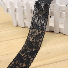 Blausky 5.7 cm x 2 m Elastizität Spitzenband,Spitzenbordüre,Spitzenborte,Spitzen Borten Bänder zum Nähen,Breiter Dekorativ Spitzenstoff Tüll Spitze für Dessous Hochzeitskleid Hochzeit Dekor,Schwarz