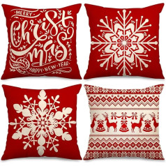 Whaline Christmas Cushion Cover Red White Snowflake Cushion Cover for Home Office Sofa Bed Christmas New Year Party Decoration 4 Pack 18 x 18 Inch