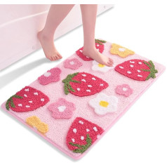 QJHOMO Bath Mat Non Slip 50x80cm Cute Strawberry Bathroom Accessories Flower Floor Mat Thick Soft Microfiber Machine Washable Absorbent Rug for Bedroom