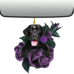 Christmas Car Rear View Mirror Hanging Dog, Dog in Purple Rose Christmas Tree and Car Decoration Gift for Dog Lovers, Car Decoration, Home Decor Aizuoni