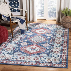 SAFAVIEH Traditional Rug for Living Room Dining Room Bedroom - Kazak Collection Short Pile Navy and Red 63