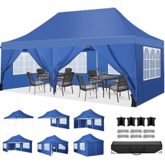 TOOLUCK Folding Gazebo 3 x 6 m, Gazebo 3 x 6 m Waterproof Stable Winterproof Foldable Party Tent with 6 Side Walls & 4 Sandbags Pop Up Garden Gazebo Anti-UV for Weddings Outdoor Light Blue